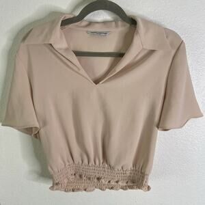 Amanda Uprichard Morra Top Short Sleeve Smocked Waist Moonbeam Size Small